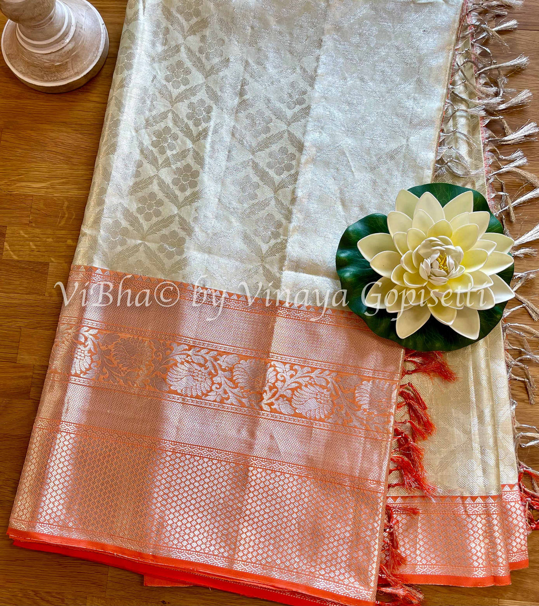 Saree - Silver And Orange Kanjivaram Saree