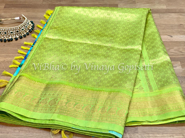 SAREE - Sky Blue And Green Floral Gadwal Silk Saree