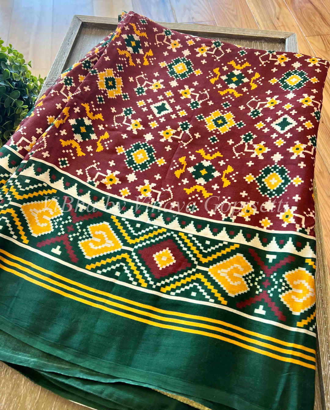 Sarees - Brown And Green Modal Silk Patola Print Saree