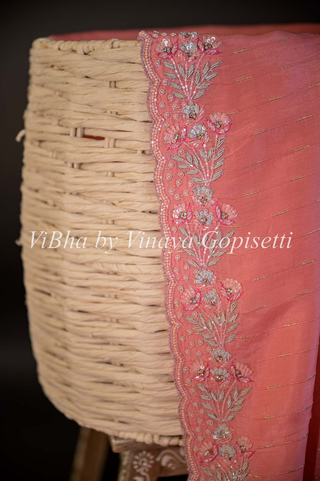 Sarees - Dark And Light Peach Pink Silk Saree And Blouse With Embroidery