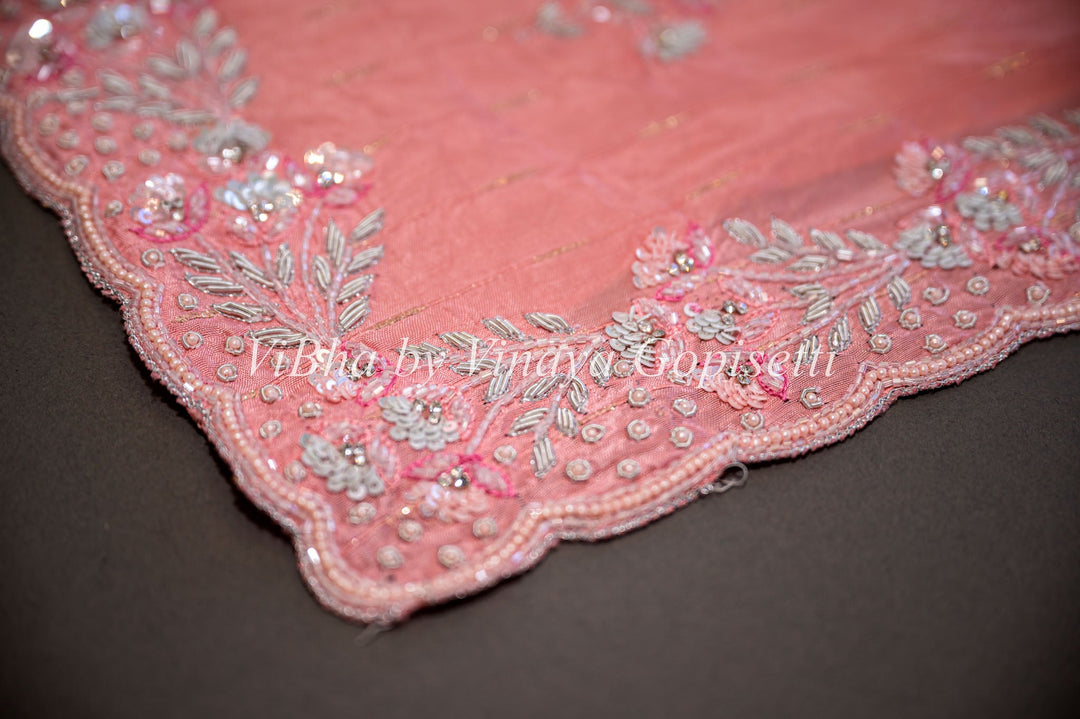 Sarees - Dark And Light Peach Pink Silk Saree And Blouse With Embroidery