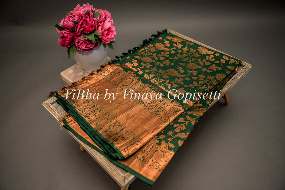 Sarees - Dark Green Copper Zari Kanchi Silk Saree