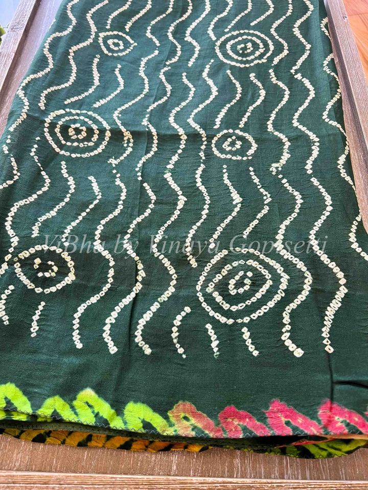 Sarees - Dark Green Muga Silk Kalamkari