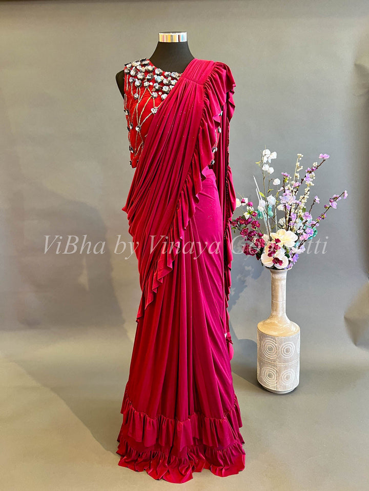 Sarees - Dark Maroon Pre Pleated Saree