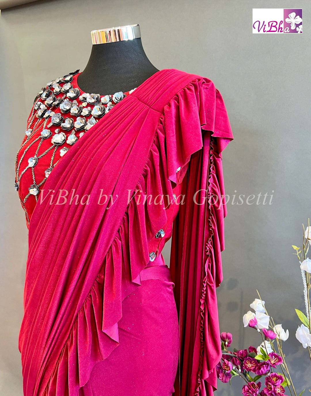 Sarees - Dark Maroon Pre Pleated Saree