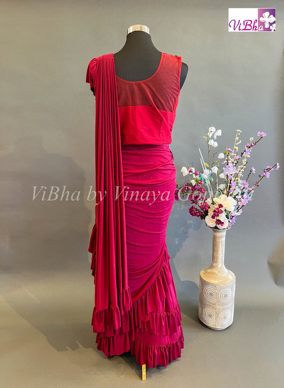 Sarees - Dark Maroon Pre Pleated Saree