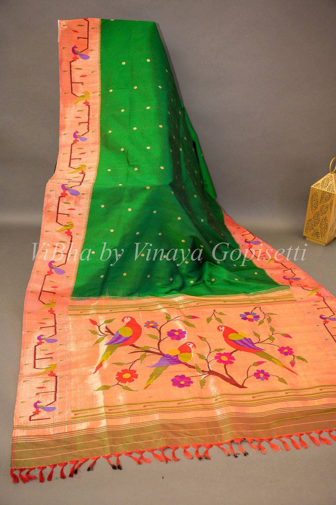 Sarees - Green Paithani Silk Saree With Brocket Border And Manuiya Pallu