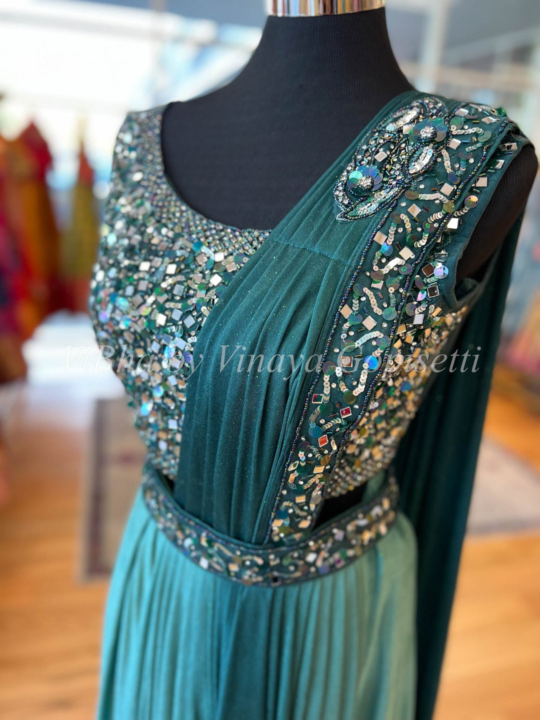 Sarees - Green Pre Pleated Saree