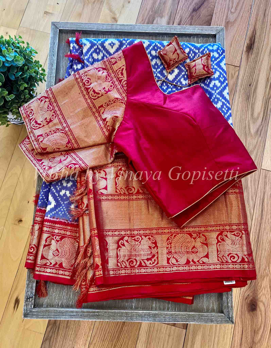 Sarees - Light Blue And Red Ikkat Silk Sarees