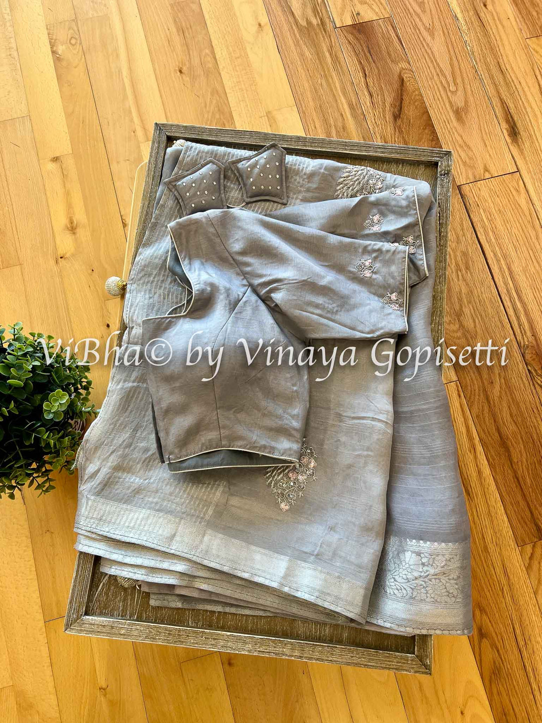 Sarees - Light & Dark Grey Soft Organza Saree