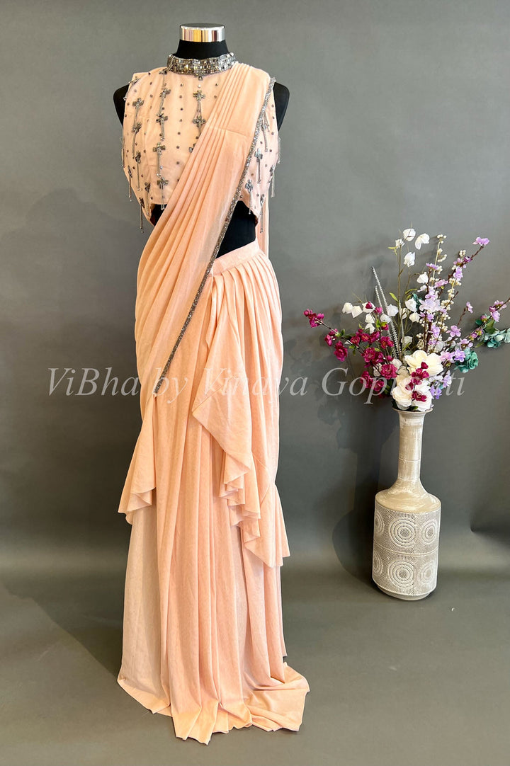 Sarees - Light Peach Pre Pleated Saree