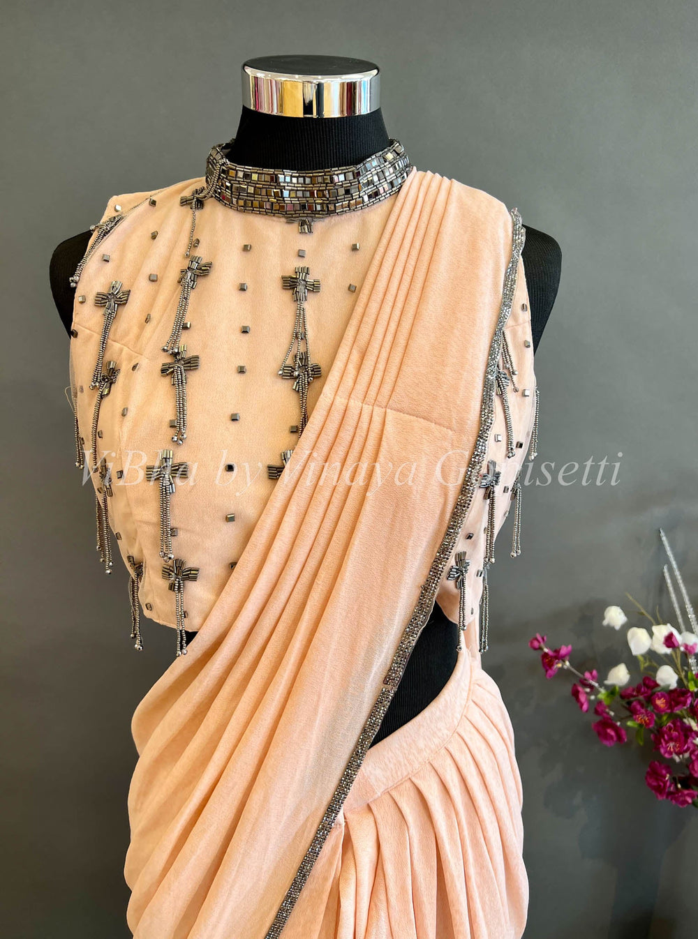 Sarees - Light Peach Pre Pleated Saree