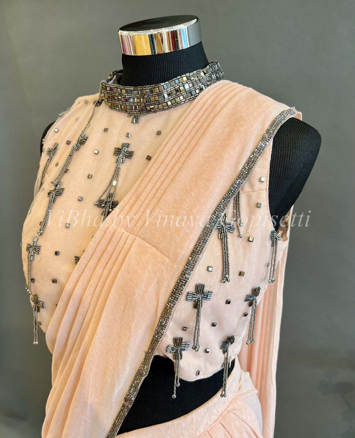 Sarees - Light Peach Pre Pleated Saree