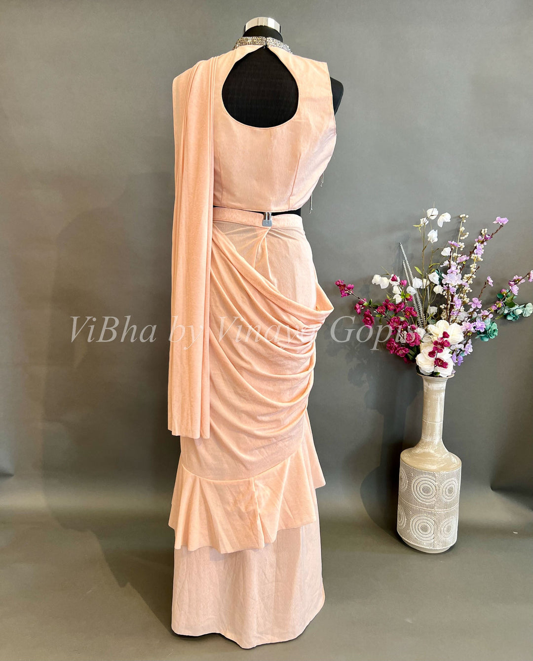 Sarees - Light Peach Pre Pleated Saree