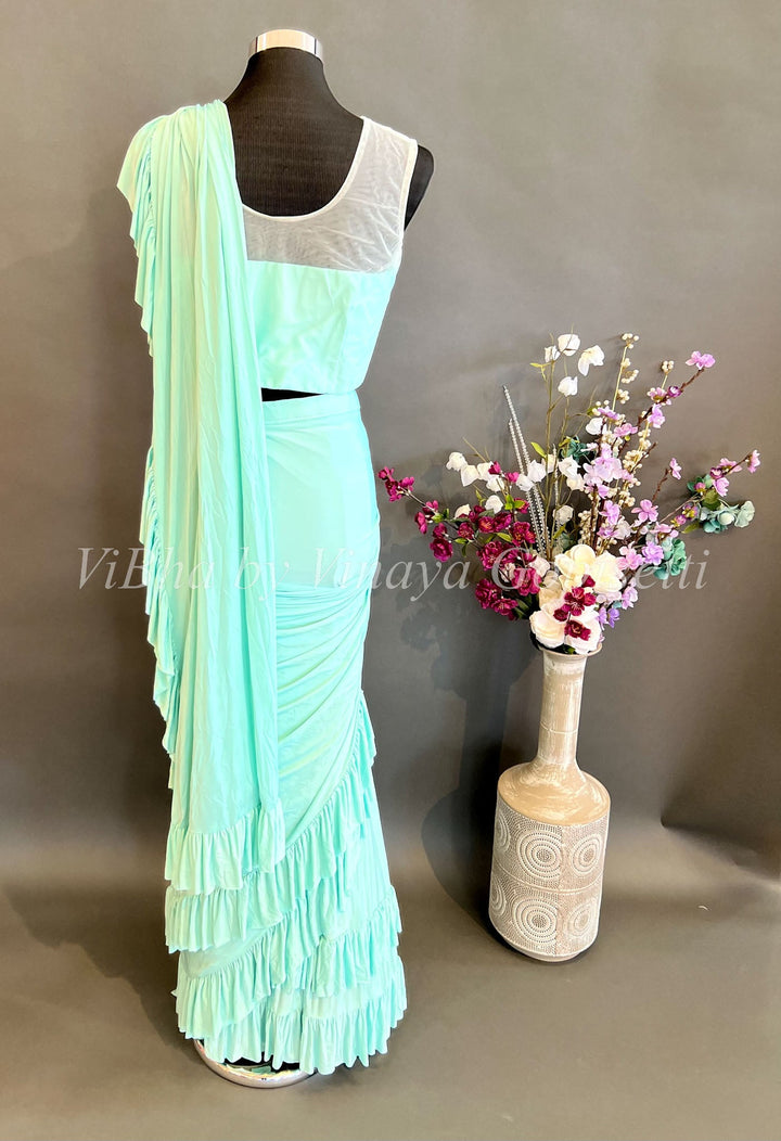 Sarees - Light Sky Blue Pre Pleated Saree