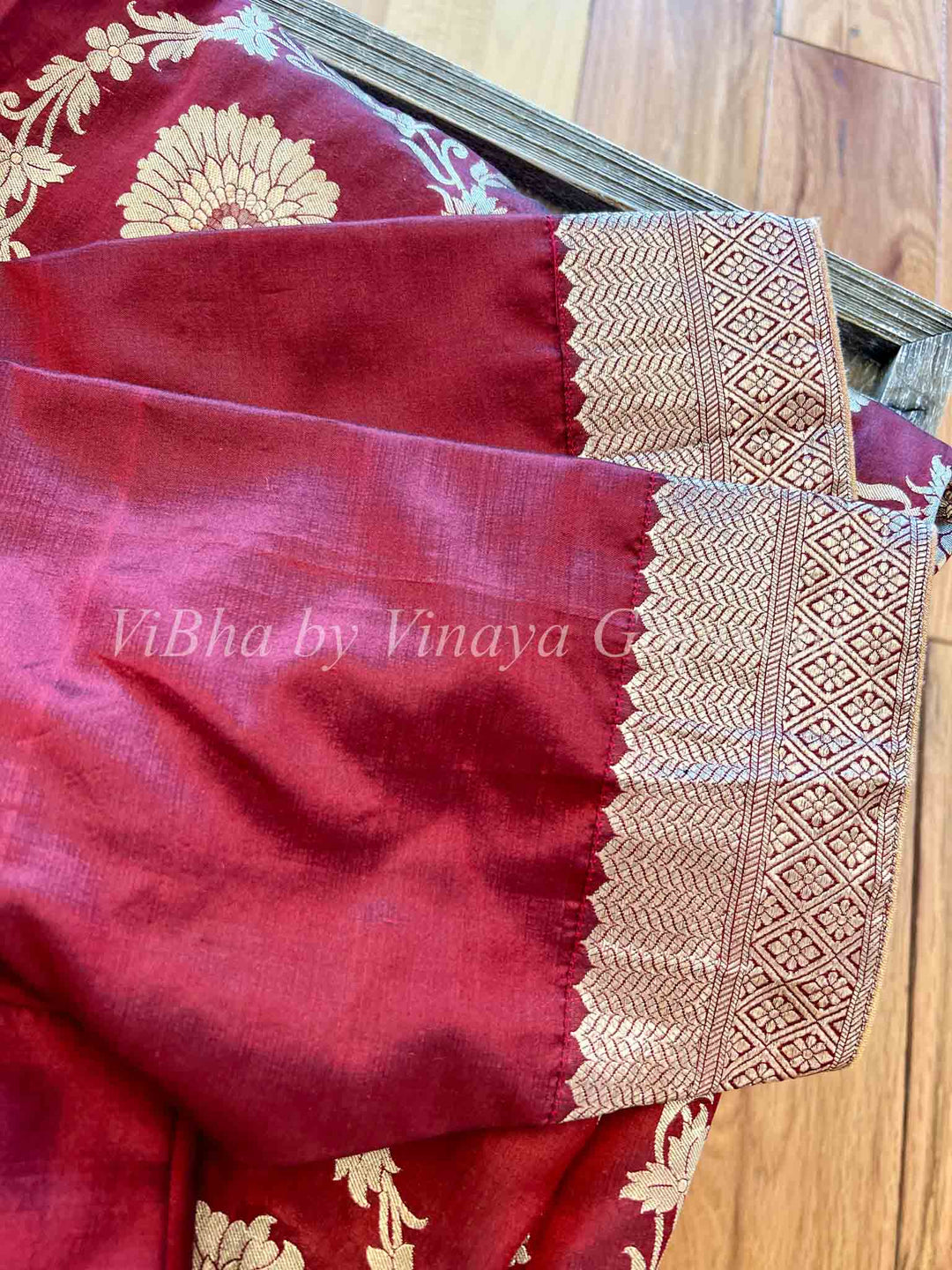 Sarees - Maroon All Over Floral Jungla Weave Banarasi Saree