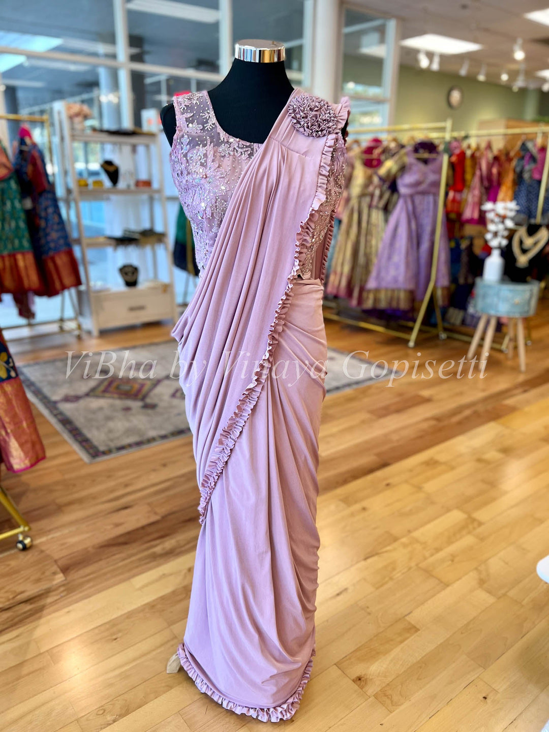 Sarees - Mauve Pre Pleated Saree