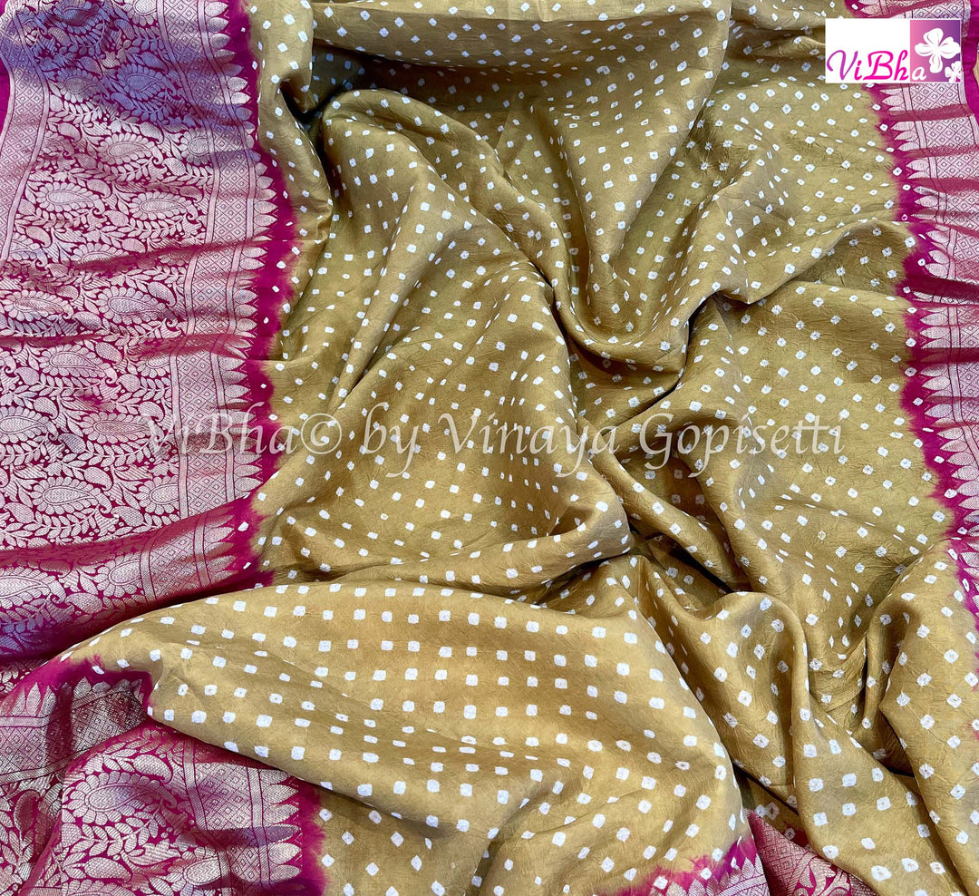 Sarees - Olive Green And Dark Pink Kanchi Bandhni