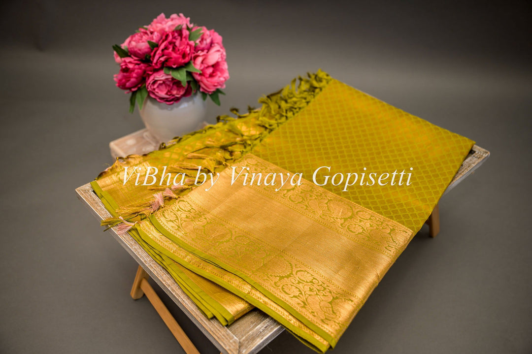 Sarees - Olive Green Copper Zari Kanchi Silk Saree