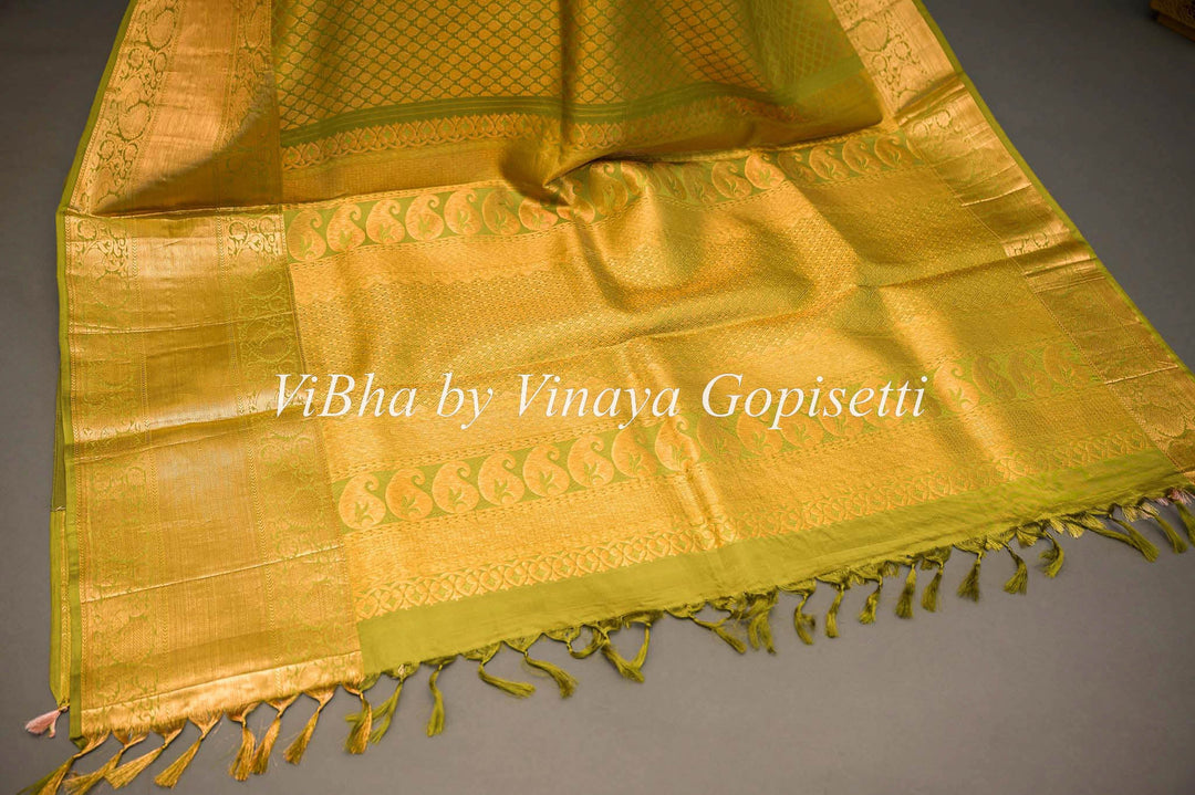 Sarees - Olive Green Copper Zari Kanchi Silk Saree