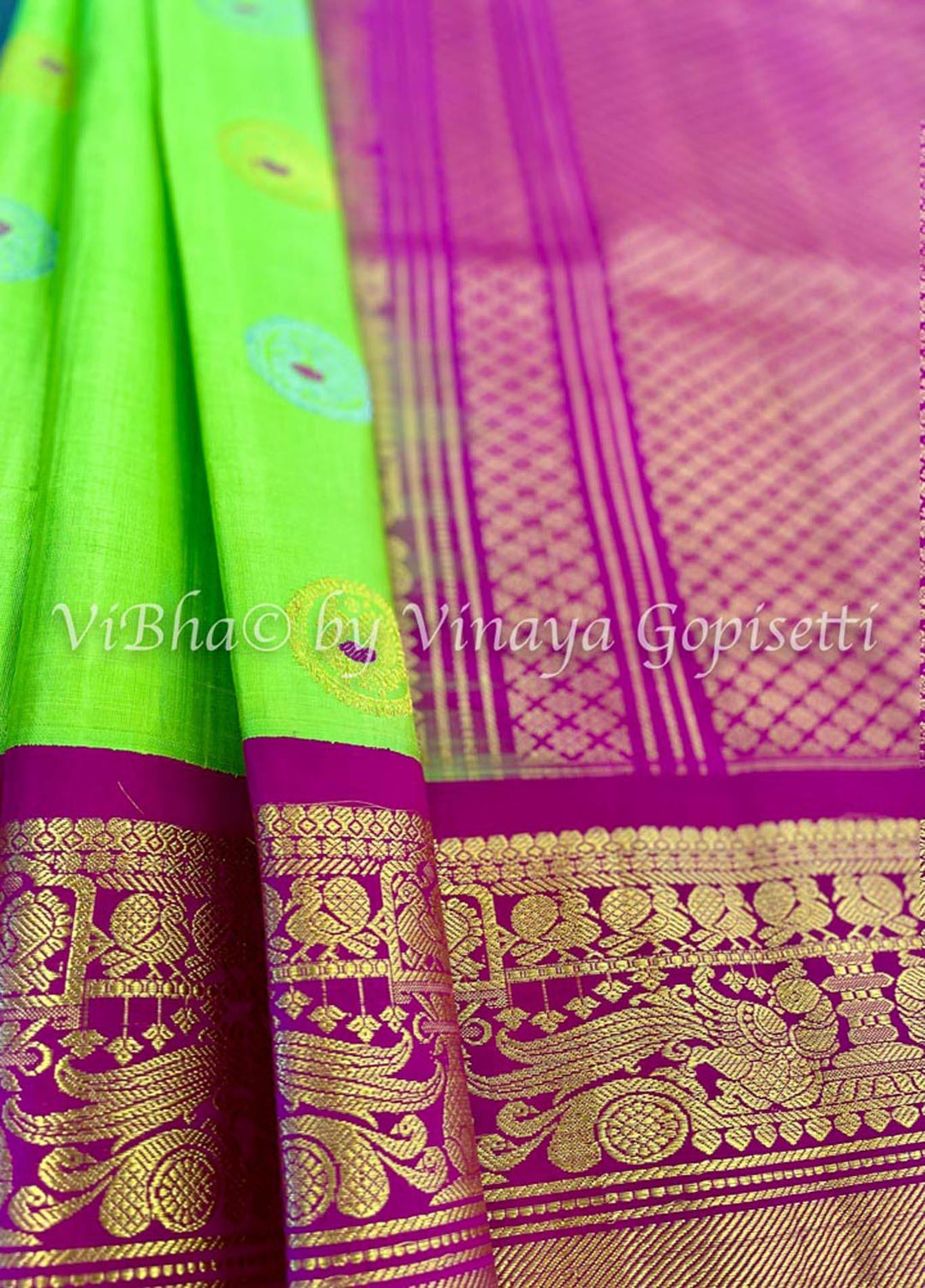 Sarees - Parrot Green & Magenta Gadwal Silk Saree