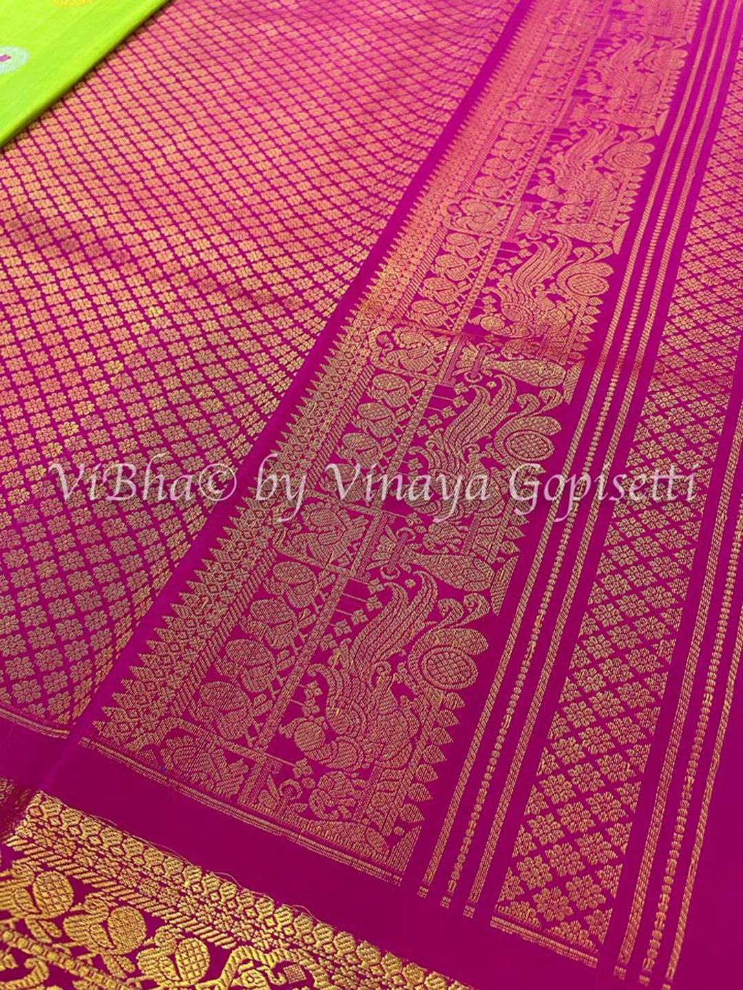 Sarees - Parrot Green & Magenta Gadwal Silk Saree