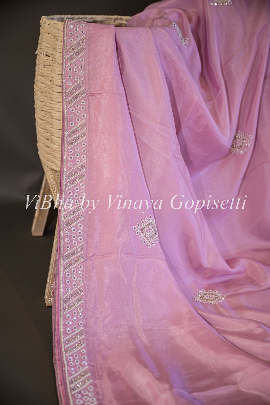 Sarees - Pastel Pink And Antique Fuschia Embroidered Saree And Blouse