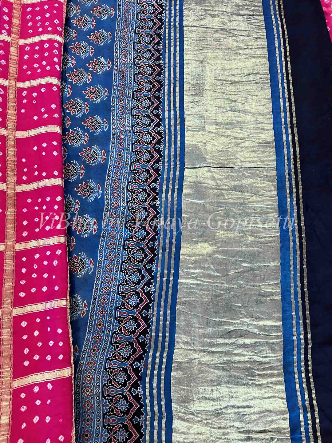 Sarees - Pink Ajarak Checks Bandhani Silk Saree