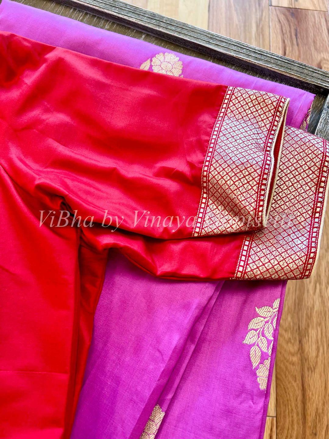 Sarees - Pink And Red Banarasi Katan Silk Saree