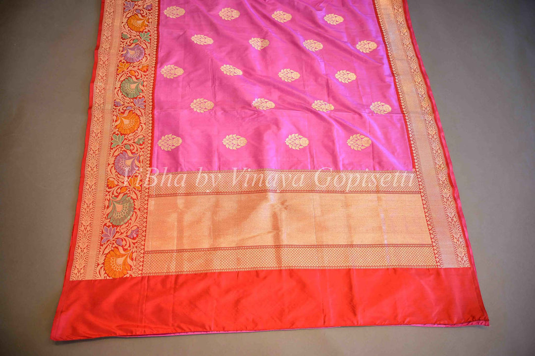 Sarees - Pink And Red Banarasi Katan Silk Saree