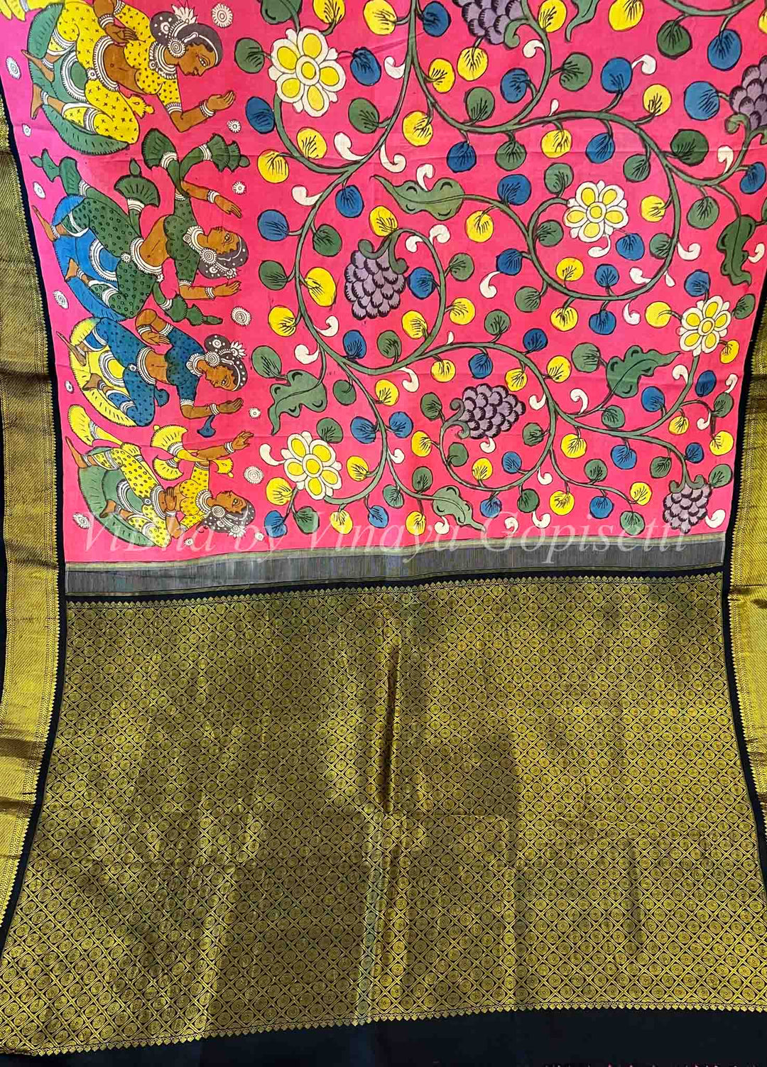 Sarees - Pink & Black - Korvai Kalamkari Silk Saree