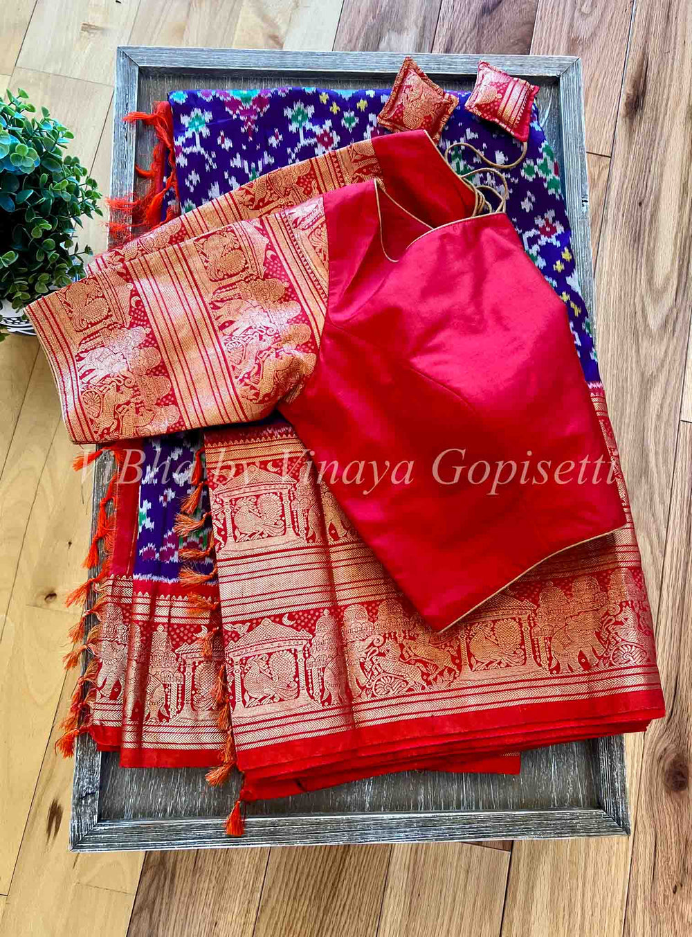 Sarees - Purple - Red Ikkat Silk Sarees