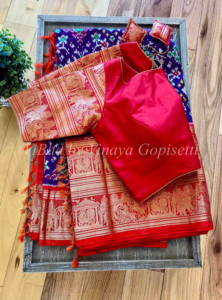 Sarees - Purple - Red Ikkat Silk Sarees