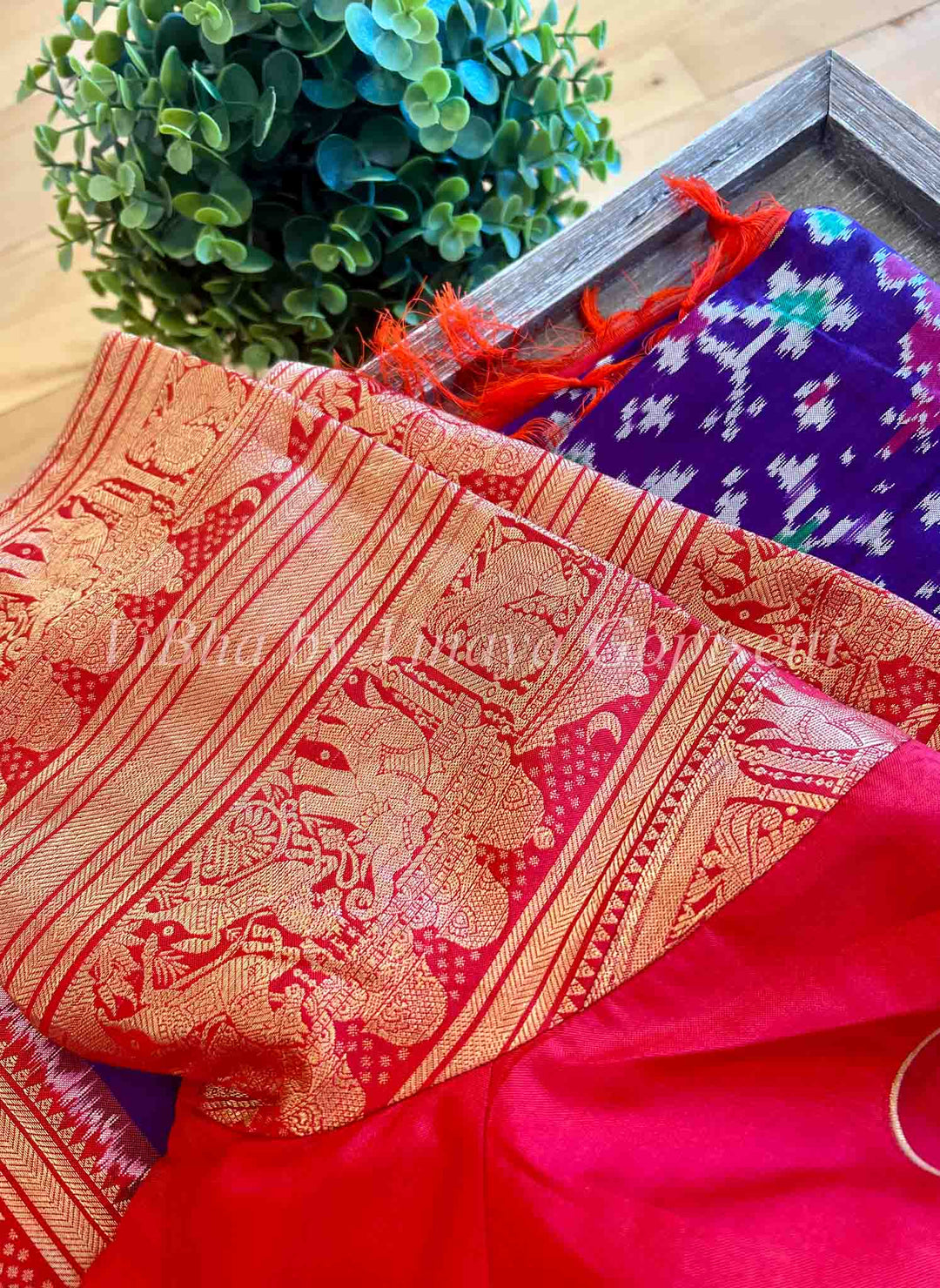 Sarees - Purple - Red Ikkat Silk Sarees