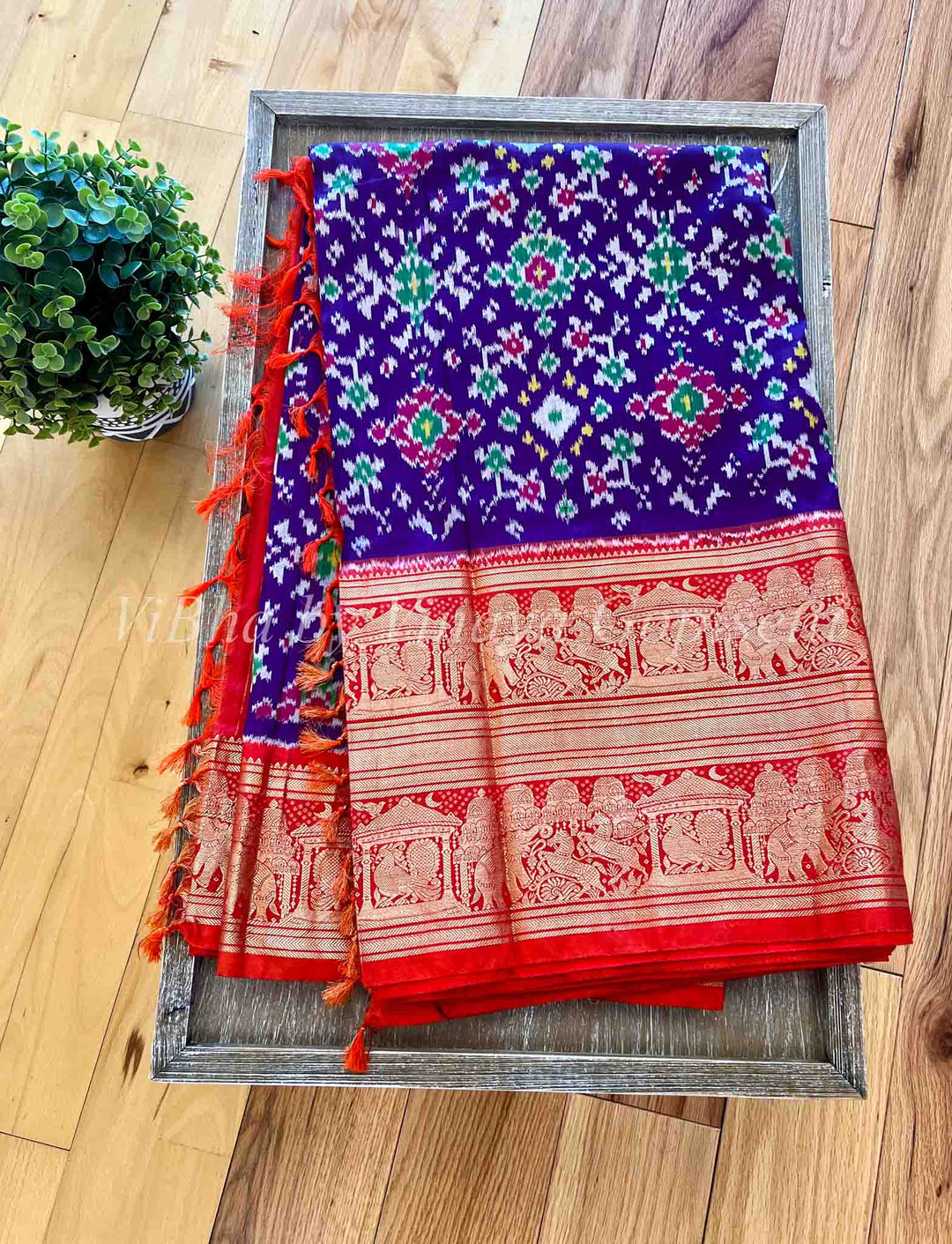 Sarees - Purple - Red Ikkat Silk Sarees