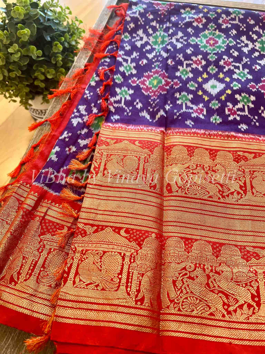 Sarees - Purple - Red Ikkat Silk Sarees