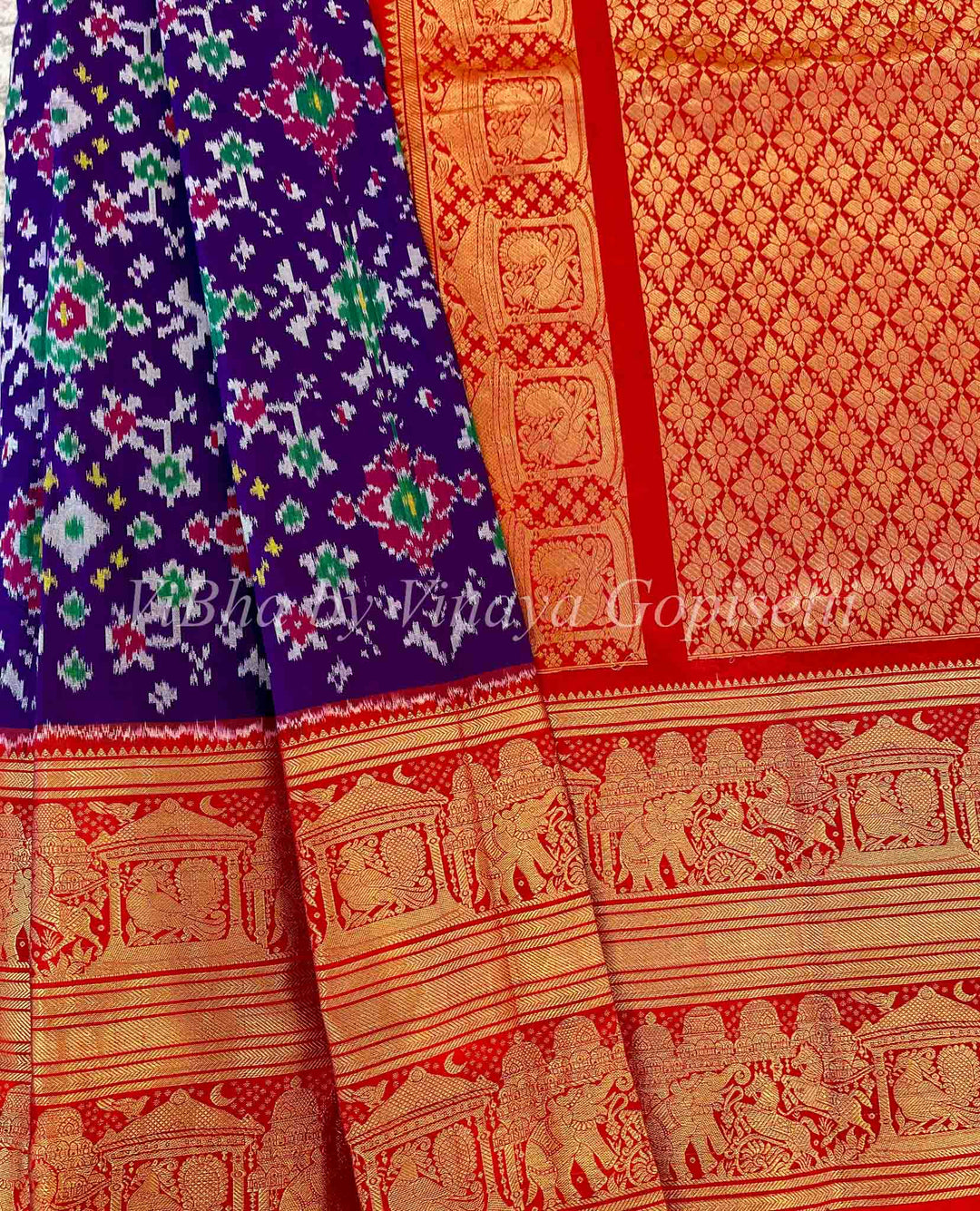 Sarees - Purple - Red Ikkat Silk Sarees