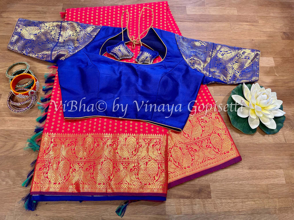 Sarees - Red And Blue Kanchi Pattu Saree