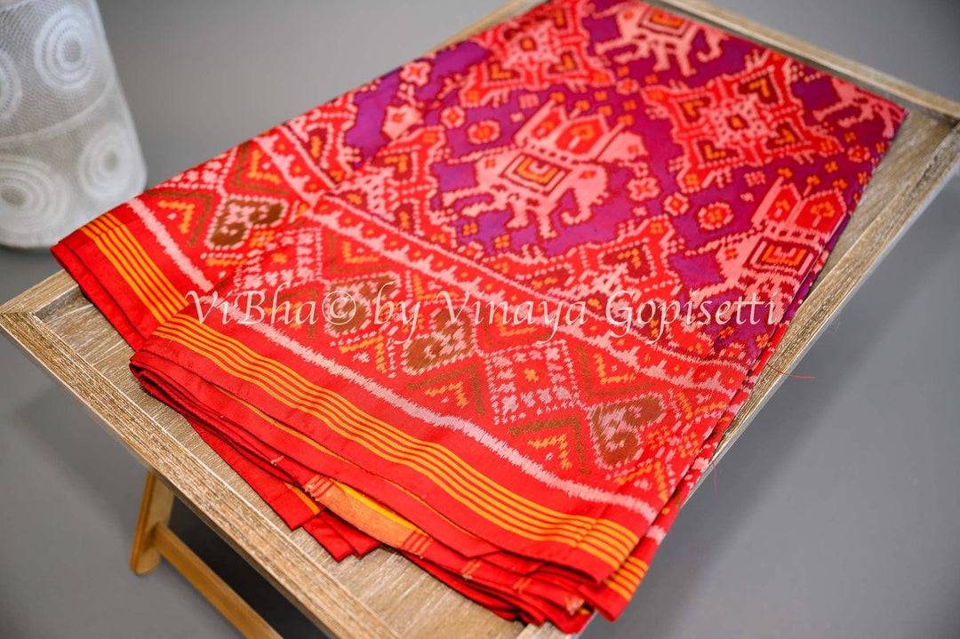 Sarees - Red And Purple Single Ikkat Patola Saree And Blouse