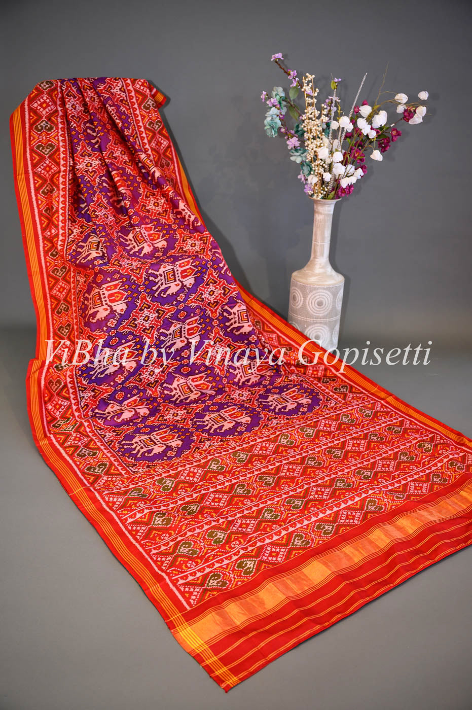 Sarees - Red And Purple Single Ikkat Patola Saree And Blouse