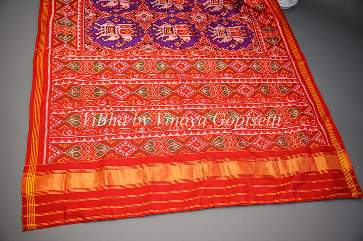 Sarees - Red And Purple Single Ikkat Patola Saree And Blouse