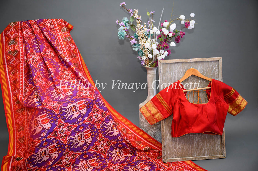 Sarees - Red And Purple Single Ikkat Patola Saree And Blouse