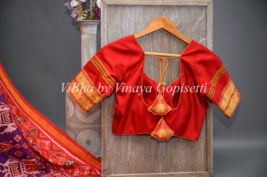 Sarees - Red And Purple Single Ikkat Patola Saree And Blouse