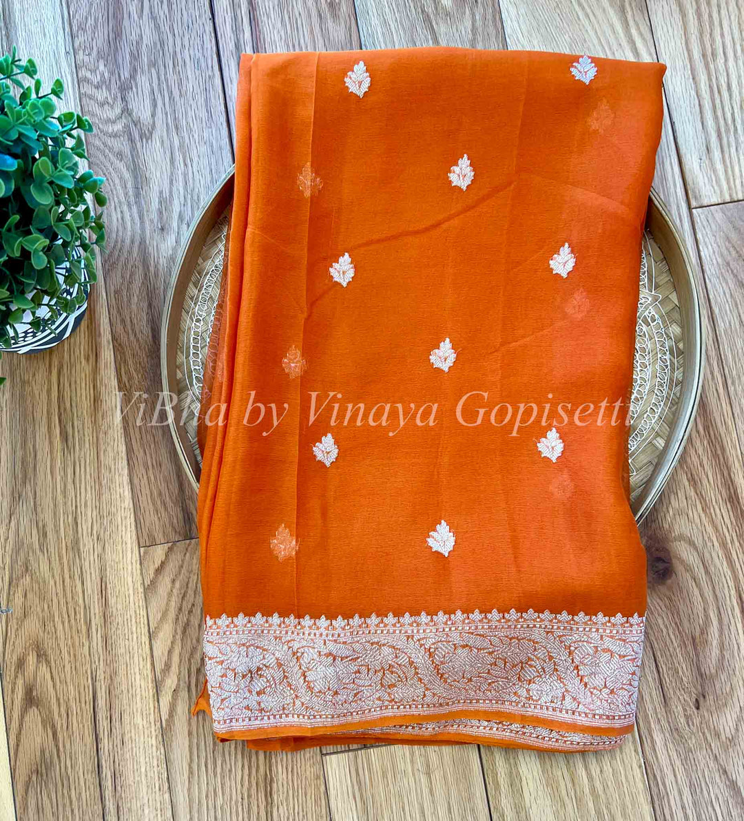 Sarees - Rust Banarasi Chiffon Silk Saree