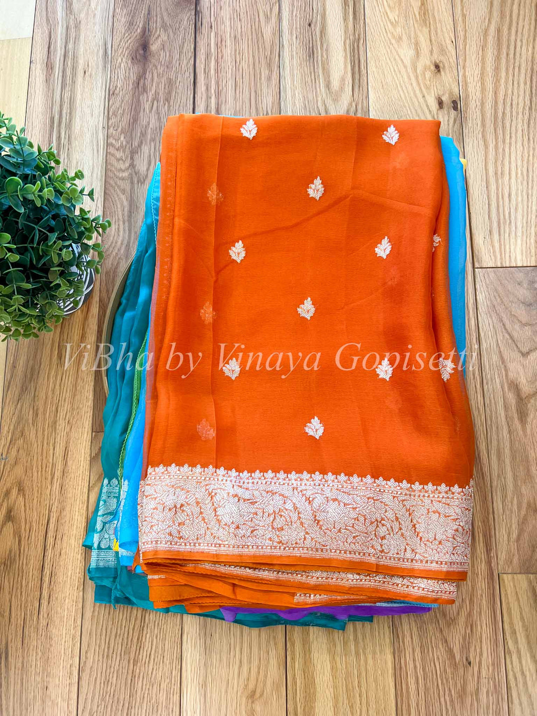 Sarees - Rust Banarasi Chiffon Silk Saree