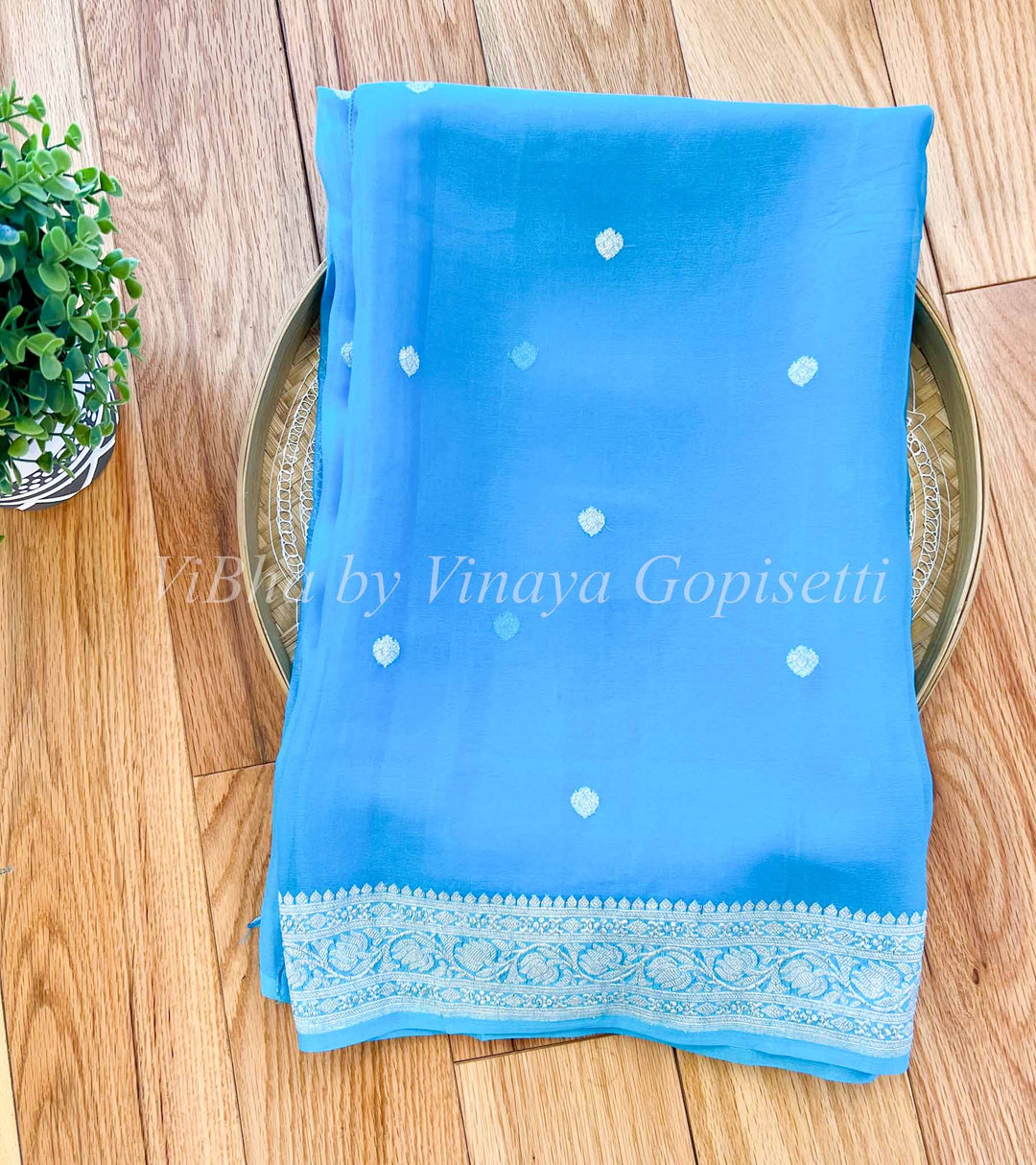 Sarees - Sky Blue Banarasi Chiffon Silk Saree