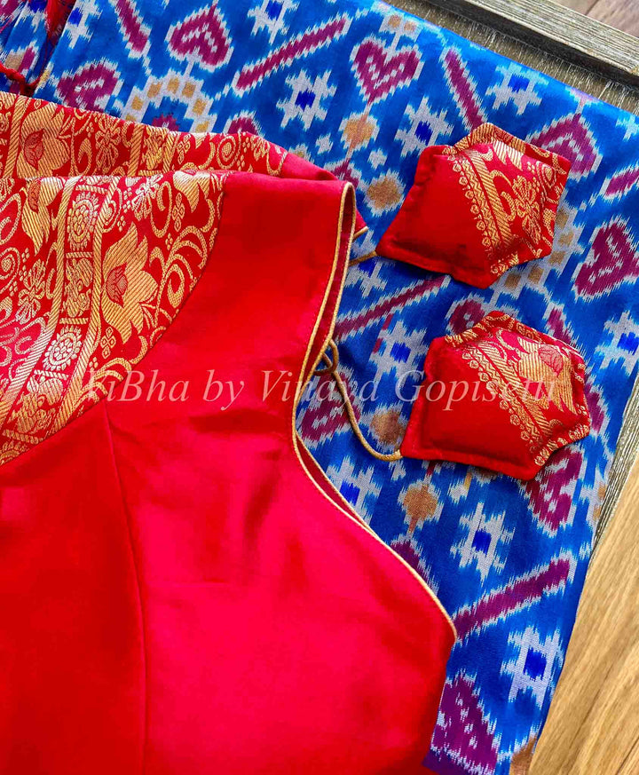 Sarees - Sky Blue & Red Ikkat Silk Sarees