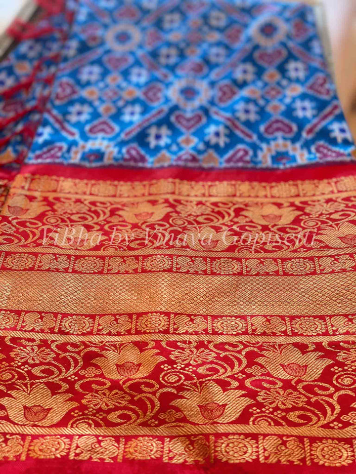 Sarees - Sky Blue & Red Ikkat Silk Sarees