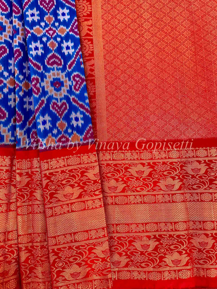 Sarees - Sky Blue & Red Ikkat Silk Sarees