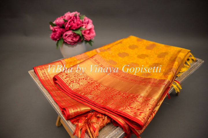 Sarees - Tangerine And Red All Over Design Kanchi Silk Saree